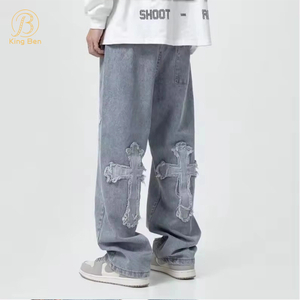 Bienvenue OEM ODM offre spéciale jean personnalisé mode Streetwear Hip Hop taille basse Baggy jean pantalon croix hommes Denim pantalon