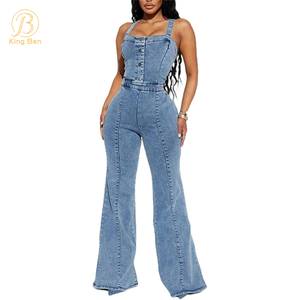 OEM ODM nouvelles femmes Denim bleu jean combishort combinaison globale ample grande taille femmes jean Denim combinaison fabrication