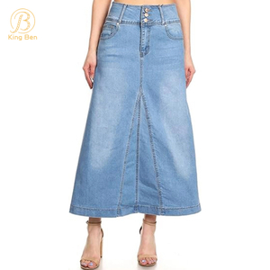 Jupe en jean d'été OEM ODM vente en gros jupe ample longue longueur femmes mode jupes en jean décontractées pour femmes usine de jeans