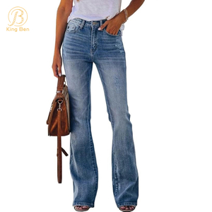 Jeans personnalisés OEM ODM pour femmes, taille haute, amples et fines, petites jambes droites évasées, usine