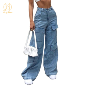 OEM ODM haute qualité femmes Multi poche Cargo pantalon nouveauté Style Baggy pantalon Denim Cargo Jeans pour dames