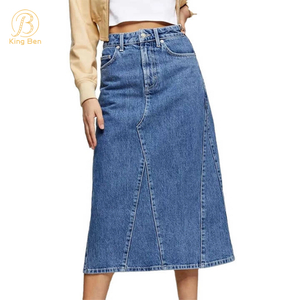 Jupe en jean fendue taille haute pour femmes, nouvelle mode OEM ODM, ligne a, mi-longue, Slim Fit, usine
