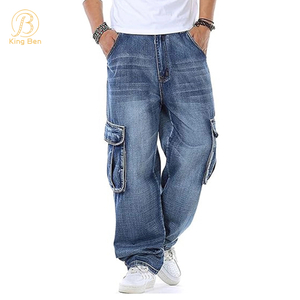 Jeans baggy de poches multiples de cargaison de denim 100% fait sur commande d'ODM d'OEM en gros pour les hommes