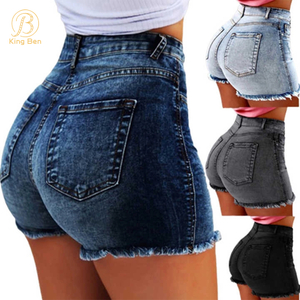 Les shorts chauds des femmes d'ODM d'OEM taille haute short en denim de femme de couleur unie pour les femmes fabriquent des shorts en jean