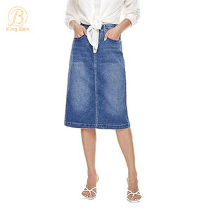 Bienvenue OEM ODM nouvelle mode taille haute jupe en jean pour femmes dames a-ligne mi-longue coupe ajustée jupes en jean fabrique