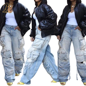OEM ODM nouveautés jean femme mode haute rue femmes entraînement poche Denim pantalon lavé Denim Cargo jean pour les femmes