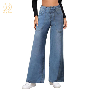 Pantalon en Jean pour femmes, best-seller d'usine OEM ODM, pantalon en Denim pour dames, pantalon évasé ample taille haute