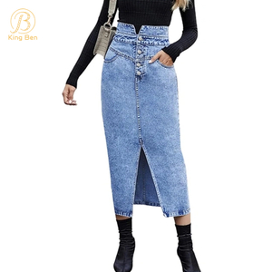 OEM ODM Femmes Multi Couleur Casual Mode Femmes Denim Haute Jupe Fendue avec poches Bouton Fly Taille Haute Skinny A-ligne Jupe En Jean