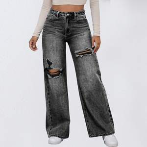 OEM ODM offre spéciale personnalisé Gry déchiré Jeans femmes haute qualité lâche Jean taille haute Jeans pantalons pour les femmes