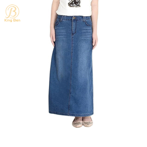 OEM ODM gros coton personnalisé dames bleu noir Denim longues jupes en Jean femmes une ligne jupe en Denim décontractée pour les femmes