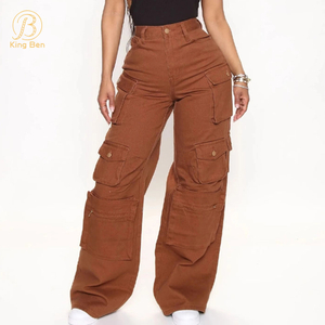 Bienvenue OEM ODM Jeans empilés multicolores pour femmes Jeans multi-poches à la mode pour femmes Pantalons cargo Nouvelle arrivée Jeans en gros Denim pour femmes
