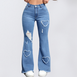 Jeans évasés pour femmes, pantalons Slim Fit, avec Logo personnalisé, Service OEM ODM, dernière conception de modèle d'amour